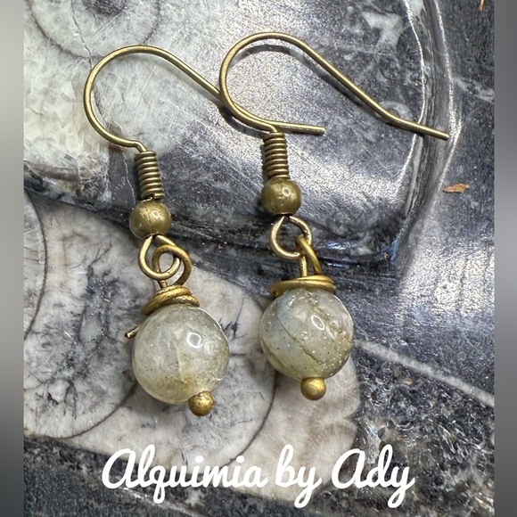Alquimia Gold and Gray Stone Earrings labradorite - Picture 1 of 1